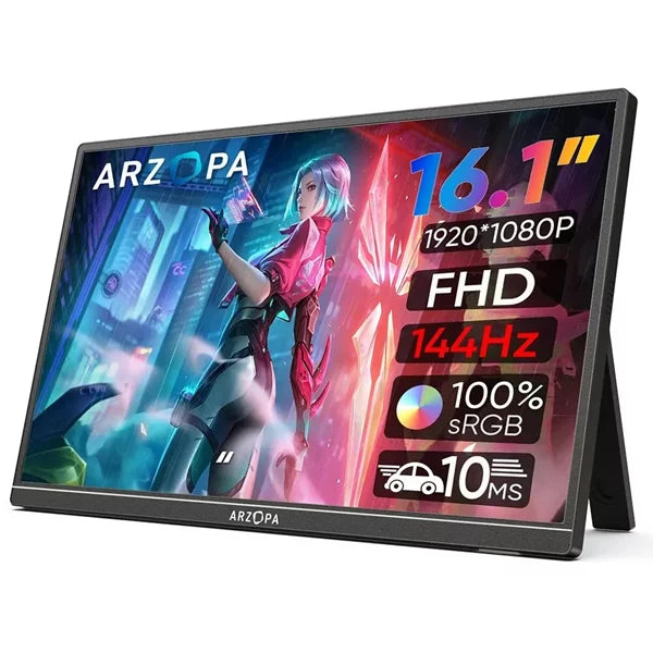 ARZOPA 16.1 ''144hz 100% sRGB 1080P FHD Monitor de jogos portátil 300Cd/m² HDR Segunda tela para Switch, Xbox, PS5, Laptop, Mac Z1FC