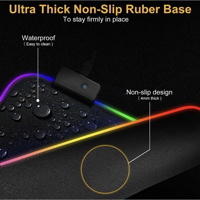 Mouse pad Gamer Led Rgb 7 Colors Large Size 80x30cm, 90cm x 40cm Usb