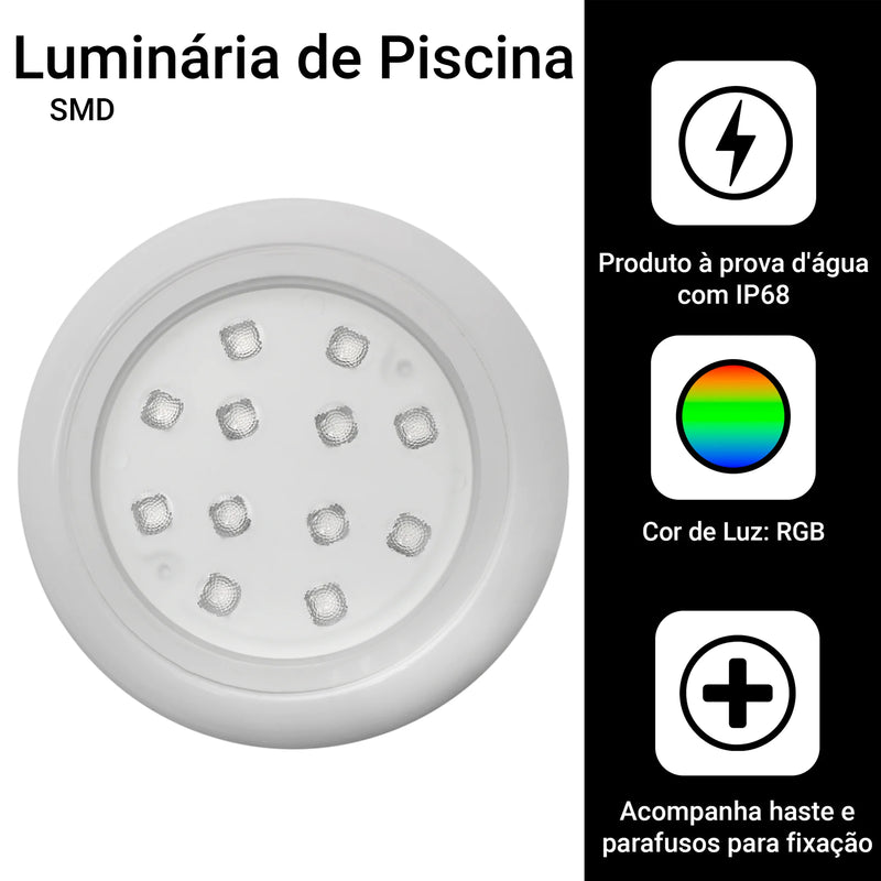 Luminarias para Piscina Kit 4 Superleds 18W + Rgb + Controle