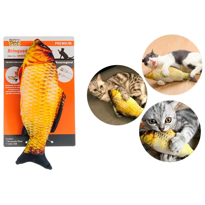 Peixe Que Mexe Brinquedo Elétrico Pet Usb Pet Gato Cachorro