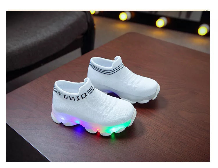 Sneakers crianças, bebê meninas e meninos com led