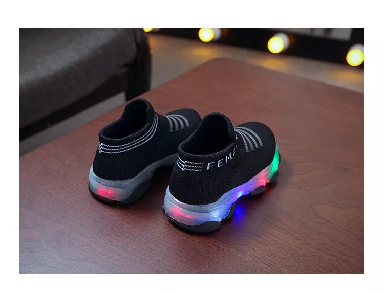 Sneakers crianças, bebê meninas e meninos com led