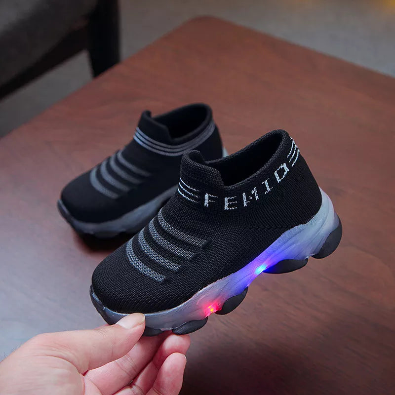 Sneakers crianças, bebê meninas e meninos com led