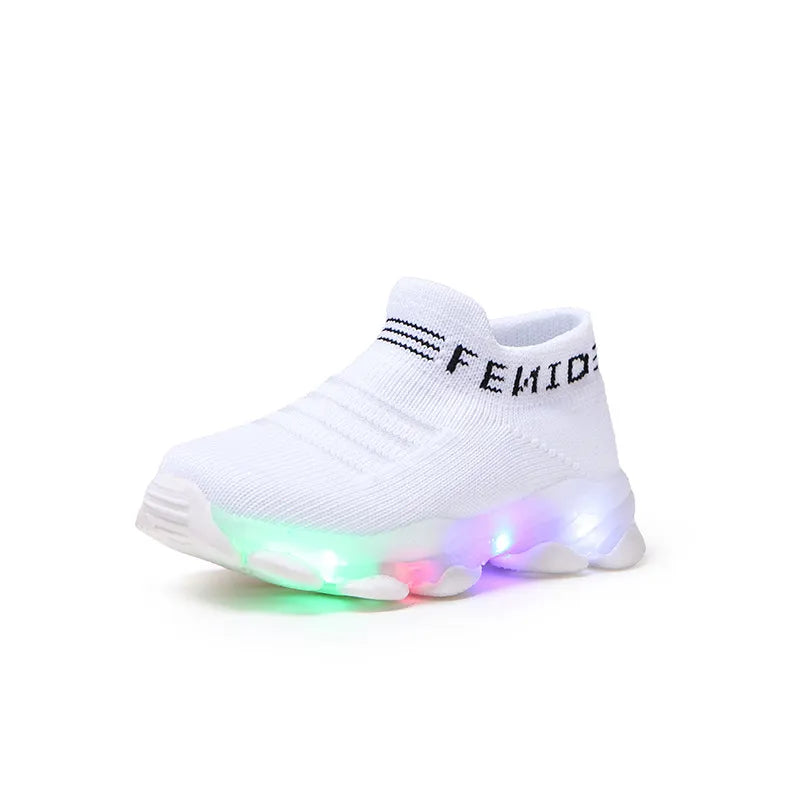 Sneakers crianças, bebê meninas e meninos com led