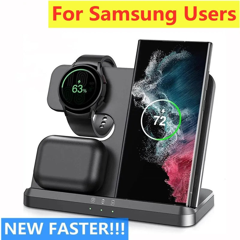 Suporte carregador sem fio 3 em 1 para samsung