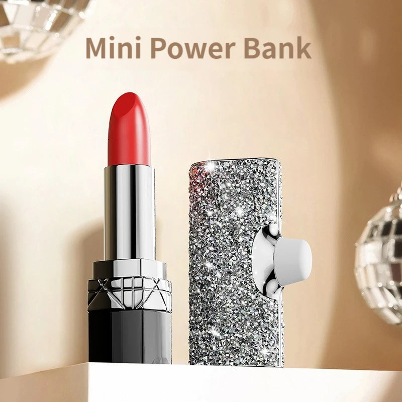 Mini Power Bank  portátil powerbank 5800mah com elementos diamante bateria externa energia de emergência para iphone 13 14 12 11