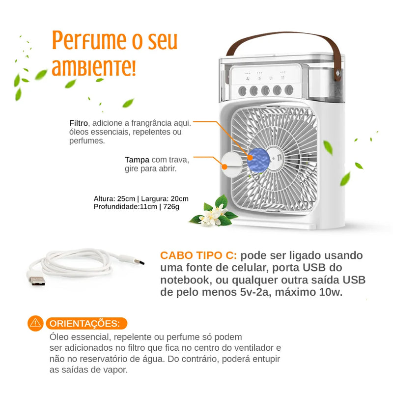 Mini Climatizador Umidificador Ventilador Portátil