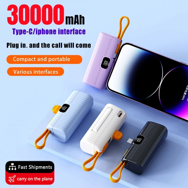 Power Bank  30000mAh Portátil Cordão Bateria Externa Compacto Suporta Carregamento Rápido Frete Grátis Para Apple Xiaomi