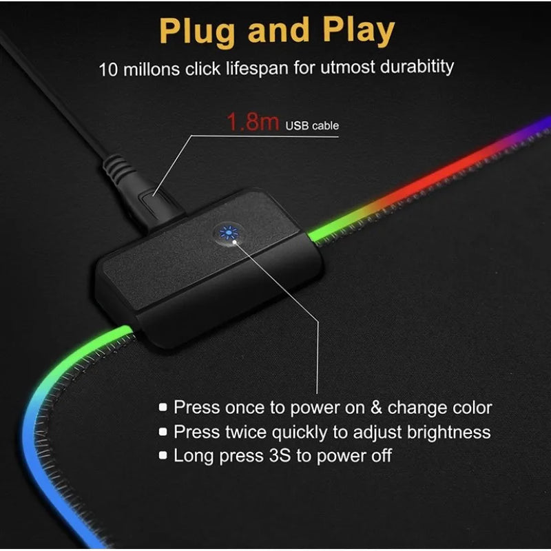 Mouse pad Gamer Led Rgb 7 Colors Large Size 80x30cm, 90cm x 40cm Usb