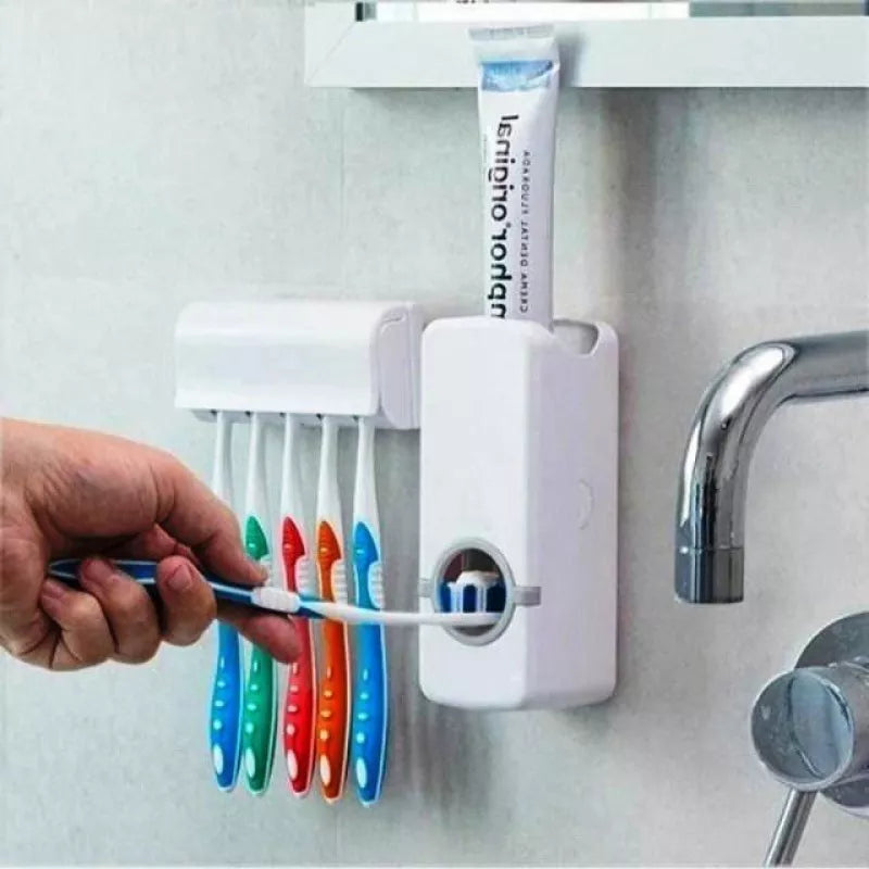 Dispenser Automático pasta de dente e suporte de escova para uso em banheiro