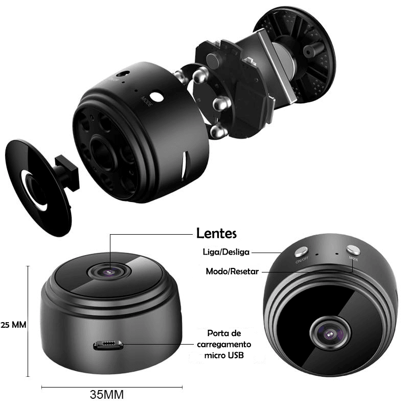 Mini Câmera Magnética Espiã Full HD Pro